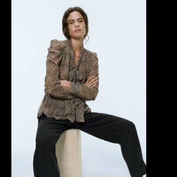 ZARA sheer leopard print blouse with bow S - Picture 5 of 5